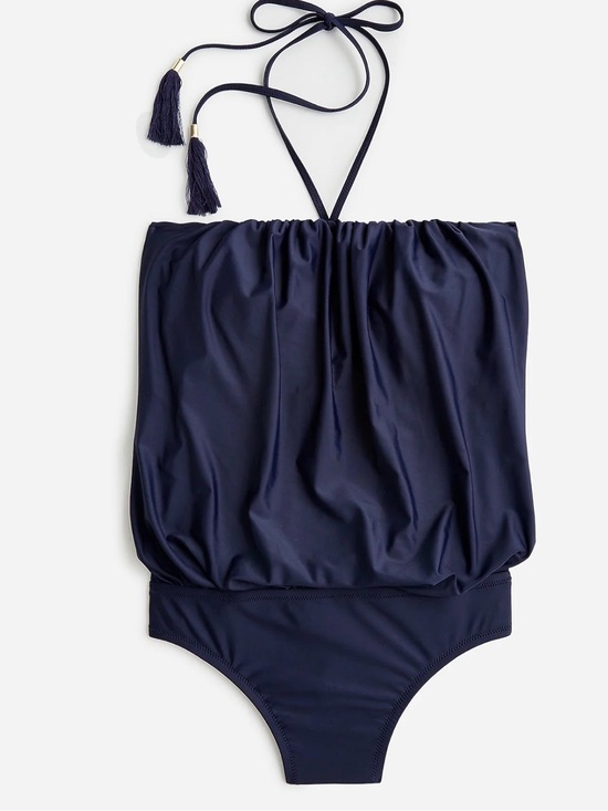 J. Crew Other - J. Crew Draped Blouson One Piece Swimsuit Women's 16 Halter NEW Navy Blue